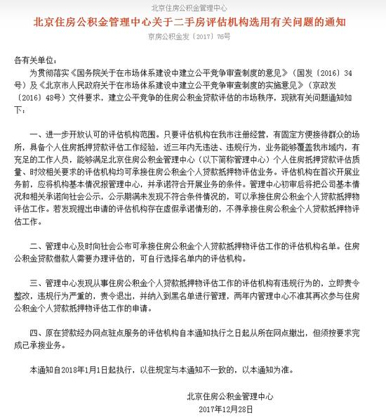 北京公积金中心指定二手房评估公司涉垄断 已