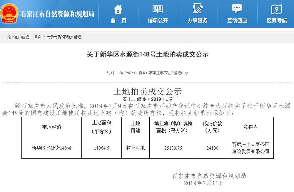 石家庄新华区一教育用地以2.41亿拍卖成功-中国网地产