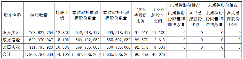 陽光城：公司股東解除質押4028.89萬股股份 佔公司總股本0.99%-中國網地産