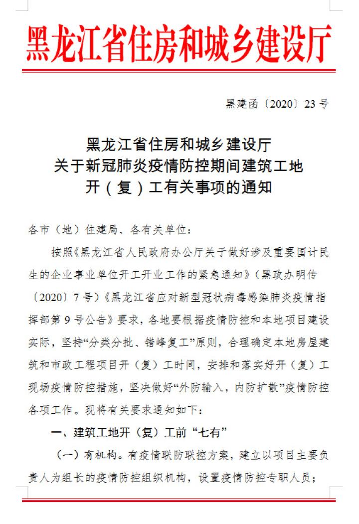 黑龙江：应对疫情坚持分类分批、错峰复工-中国网地产