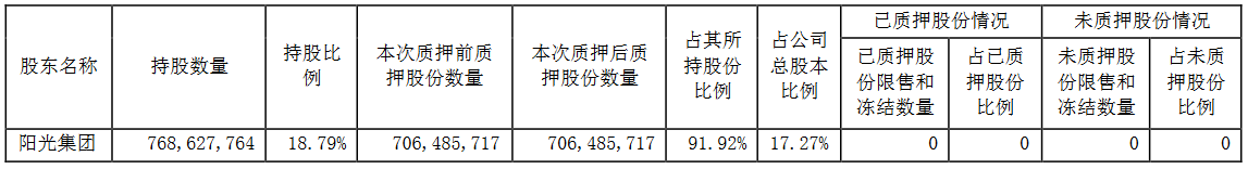 陽光城：股東及其一致行動人解除質押5778萬股股份-中國網地産