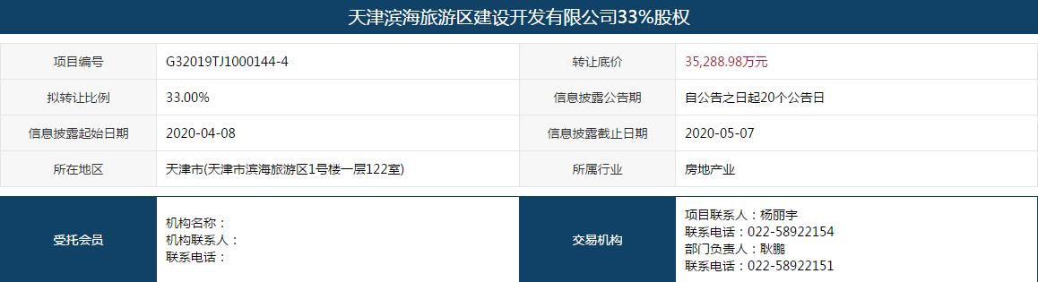 天津滨海旅游投资拟3.53亿元转让天津滨海旅游建设33%股权-中国网地产