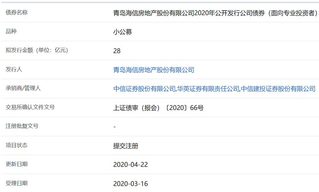 青岛海信地产28亿元小公募公司债券在上交所提交注册-中国网地产