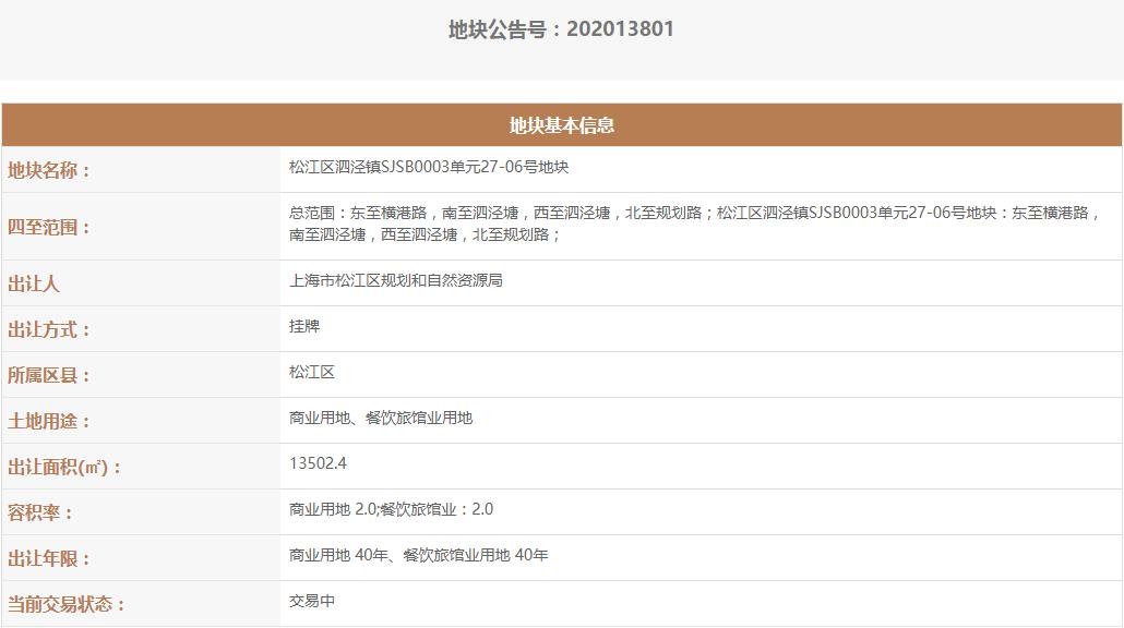 上海松江区1.39亿元挂牌1宗商业用地-中国网地产
