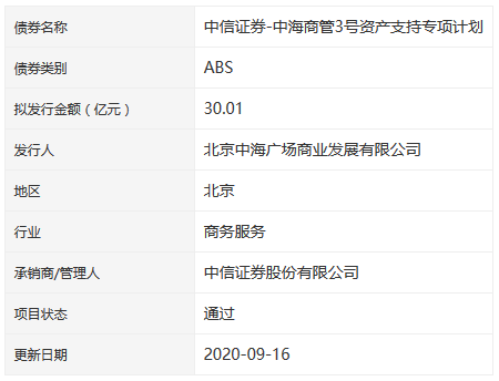 中海商管3号ABS获深交所通过 拟发行金额30.01亿元-中国网地产