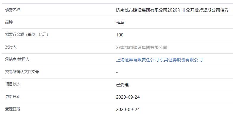 濟南城市建設100億元短期公司債券已獲上交所受理-中國網地産