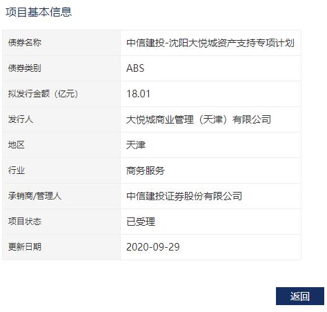 沈阳大悦城18.01亿元资产支持ABS已获深交所受理-中国网地产
