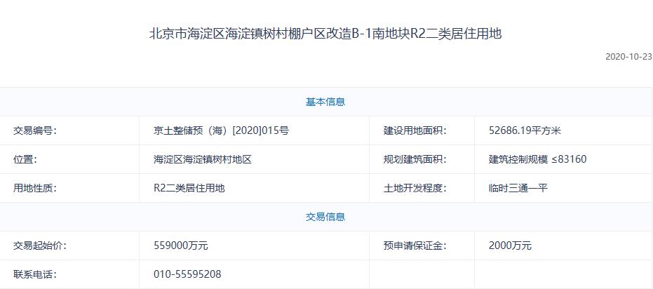 北京海淀118億元掛牌2宗預申請地塊 樓面均價6.7萬元/平-中國網地産