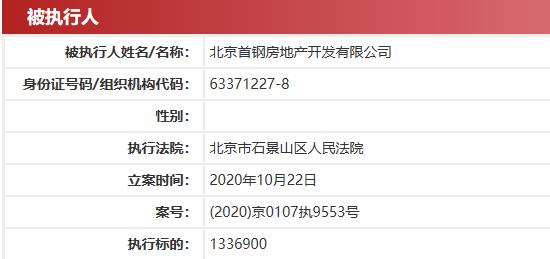 北京首钢房地产被列为执行人 执行标的133.69万元-中国网地产
