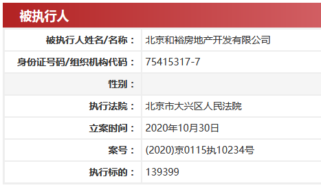 和裕地产被列为被执行人 执行标的139399元-中国网地产