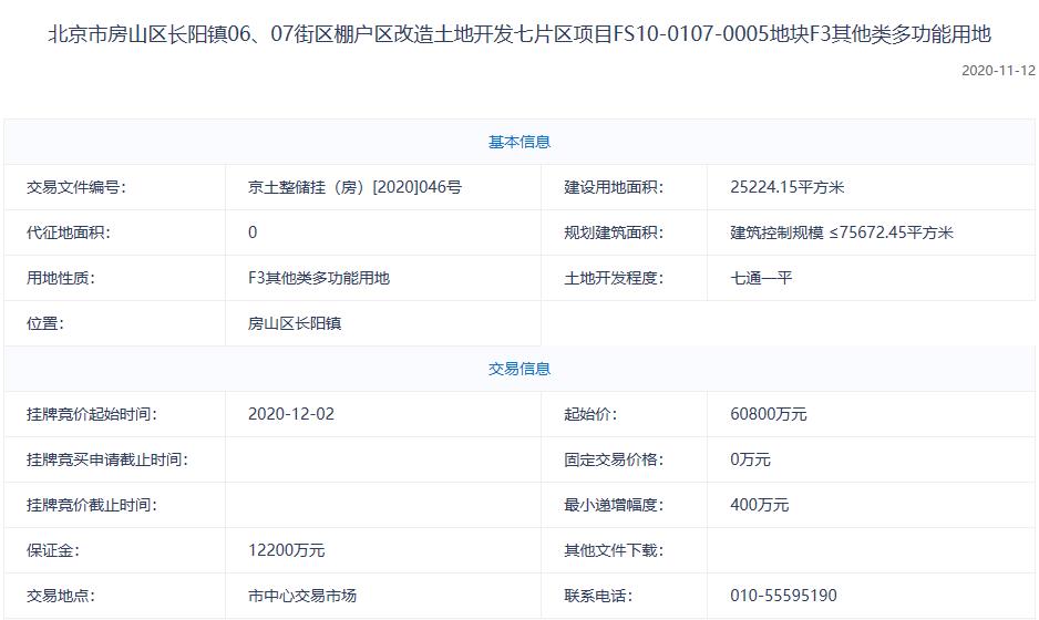 北京6.08亿元挂牌2宗多功能地块 -中国网地产