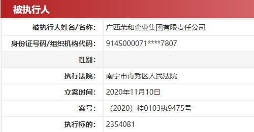 广西荣和企业集团被列为执行人 执行标的235.4万元-中国网地产