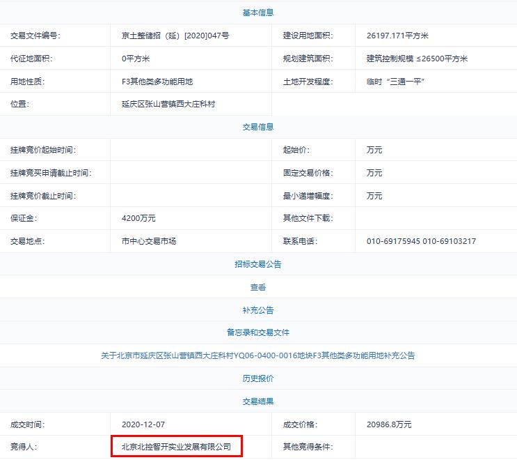 北控2.09亿元中标北京延庆1宗多功能地块-中国网地产