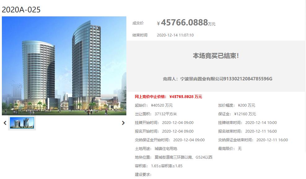 宁波景尚置业4.58亿元竞得苏州常熟1宗住宅用地 溢价率12.95%-中国网地产