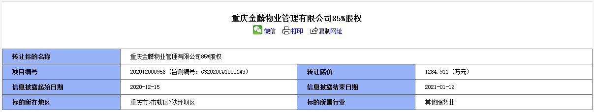 重慶沙坪壩區地産公司擬1284.9萬元轉讓重慶金麟物業85%股權-中國網地産