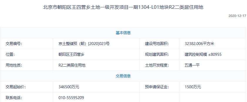 北京204.45亿元挂牌5宗预申请地块-中国网地产