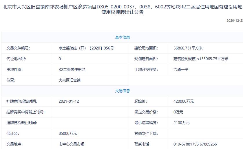 北京101.4亿元挂牌4宗地块 其中3宗不限价-中国网地产