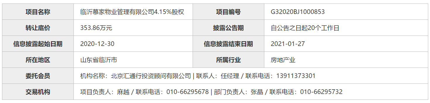 中建材投资拟转让临沂慕家物业4.15%股权 底价353.86万元-中国网地产