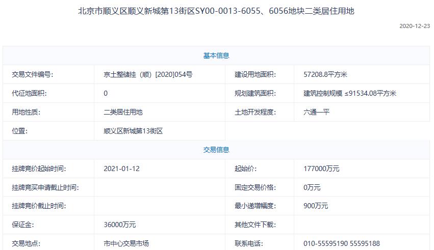 金地+保利20.5億元競得北京順義區1宗不限價地塊 溢價率15.82%-中國網地産