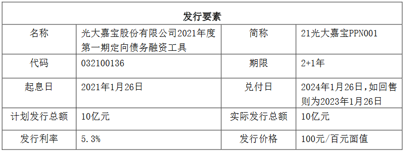 光大嘉宝：成功发行10亿元定向债务融资工具 票面利率5.3%-中国网地产