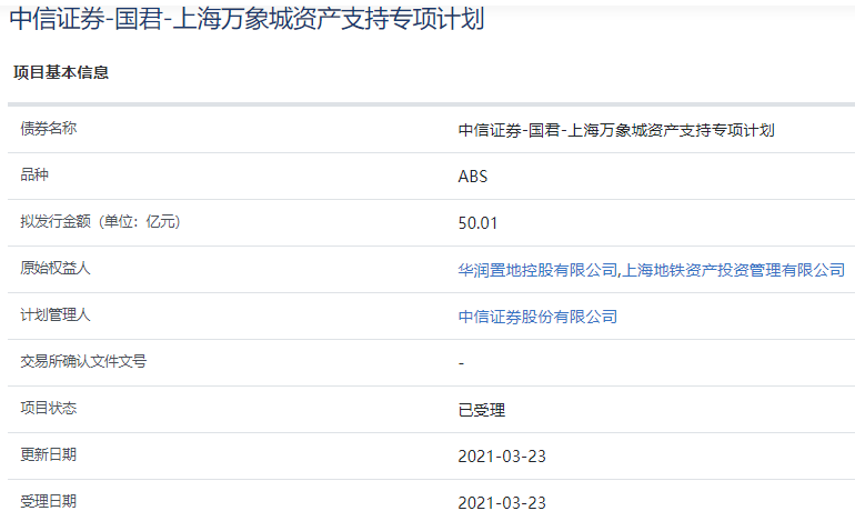 上海万象城50.01亿元资产支持ABS已获上交所受理-中国网地产
